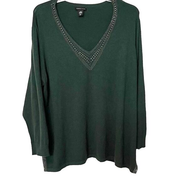 ADRIENNE VITTADINI LONG SLV PULL-OVER VELOUR SWEATER/TOP, WOMEN, 3X-GREEN SILVER - Picture 1 of 11
